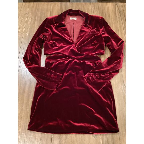 Revolve Nicholas Gabriela Red Velvet Blazer cut out long sleeve mini Dress 10 - Picture 2 of 13